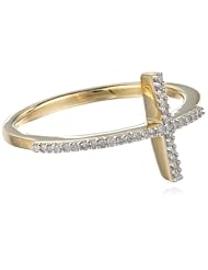 18K Gold Plated Sterling Silver Diamond Cross Ring (1/10 Cttw, I-J Color, I2-I3 Clarity)