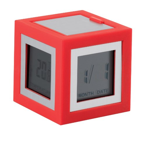 Lexon Cubissimo Alarm Clock, Red