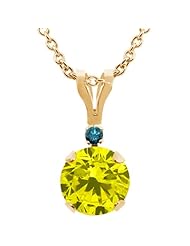0.82 Ct Round Canary Diamond Blue Diamond 14K Yellow Gold Pendant