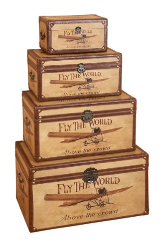 Set of Four Fly the World Wooden Storage Trunks