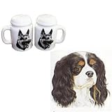 Full Color Cavalier King Charles Spaniel Large Salt and Pepper Shaker, Porcelain by Rosalinde (4')