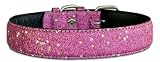 20 Pink Bling Bling Glitter leather dog collar
