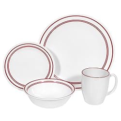 Corelle Livingware 16-Piece Dinnerware Set, Service for 4, Classic Cafe Red