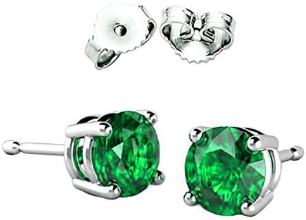 2.00 Carat Total Weight Cubic Zirconia Round Stud Earrings.1.00 Carat Each - Synthetic Emerald Stone