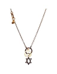 Gold and Silver Necklace with Peace Sign, Jewish Star and Heart Combination of Pendants on a Single Cluster Necklace