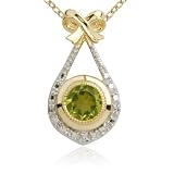 18k Yellow Gold Plated Sterling Silver Genuine Peridot and Diamond Accent Pendant, 18