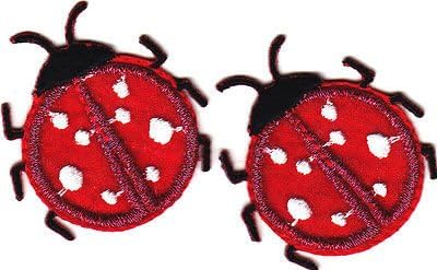 LADYBUGS w/LOOSE WINGS (2 Pieces)-Iron On Embroidered Applique/Insect
