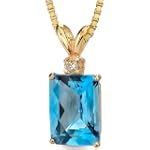 SAVE $359.97 - 14 Karat Yellow Gold 8.00 carats Radiant Checkerboard Cut Swiss Blue Topaz Diamond Pendant $119.99