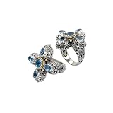 925 Silver & Blue Topaz Celtic Cross Ring with 18k Gold Accents- Sizes 6-8