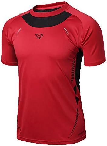 LUCKY SAILING Men's Short Sleeve Tee Shirt Sports Athletic Training T-shirt Tops (Large, Red)
