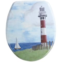 Wenko 18904100 WC-Sitz Leuchtturm - rostfreie Edelstahlbefestigung, Duroplast