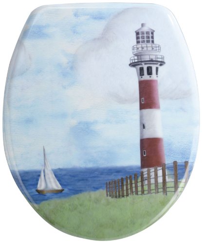 Wenko 18904100 WC-Sitz Leuchtturm - rostfreie Edelstahlbefestigung, Duroplast