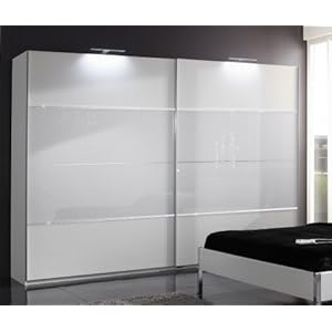 Schwebetürenschrank Clement, Alpinweiß, Glas Weiss und Strass Stein Application, Schrankbreite:180x210x65