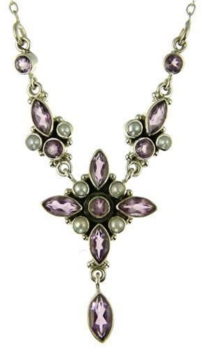 Silver Ladies Fancy Amethyst and Pearl Necklet
