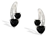 14K White Gold Genuine Heart Black Onyx and Diamond Earrings