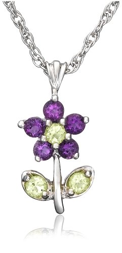 Sterling Silver Peridot and Amethyst Flower Pendant