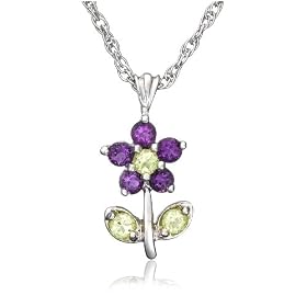 Sterling Silver Peridot and Amethyst Flower Pendant