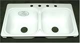 33 x 19 Double White Acrylic Kitchen Sink, 7-1/2 Deep