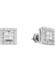 0.50ctw Princess Cut & Round Diamond Halo Stud Earrings