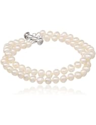 Sterling Silver 2-Strand White A Grade 5.5-6mm Freshwater Cultured Pearl Bracelet, 5.5-6mm, 7.25"