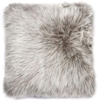 100% LUXE FAUX FUR BELTON PILLOW SILVER GREY 18"X18"