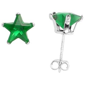 7 mm Star Shape Emerald Green Sterling Silver Cubic Zirconia Stud Earring