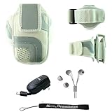 White Adjustable Deluxe Sportband / Workout Armband with Adaptable Neck Str ....