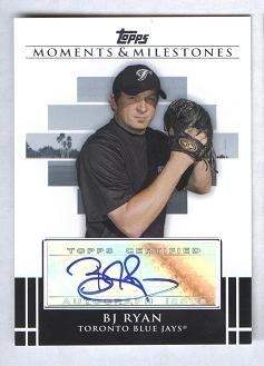 BJ Ryan Topps Certified Autograph 2008 Moments and Milestones Card #MA-BR Toronto Blue Jays