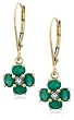 14k Yellow Gold Diamond and Emerald Floral Dangle Leverback Earrings