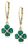 14k Yellow Gold Diamond and Emerald Floral Dangle Leverback Earrings