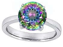 Hot Sale Star K Solitaire Big Stone Ring 10mm Round Rainbow Mystic Topaz Size 7