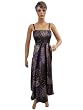 Bohemian Spaghetti Strap Dress Roral Blue Printed Smocked Satin Maxi Dress