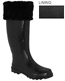 IMAGE OF Capelli New York Shiny Solid With Faux Fur Cuff Ladies Tall Sporty Body Rubber Rain Boot Black 9