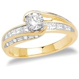 14k Yellow Gold Round Diamond Bypass Engagement Ring w/ Channel-Set Princess-Cut Diamonds (.36 ct center, 1 cttw, G-H Color, SI2-I1 Clarity)