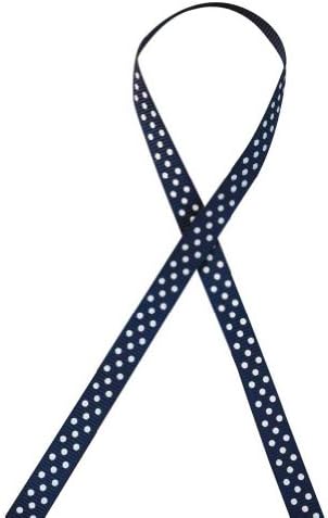 3/8 Inch 9mm Printed Grosgrain Ribbon, White Swiss Dot on Navy,100 Yards on Spool