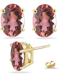 1.70 Cts of 7x5 mm AA Oval Pink Tourmaline Stud Earrings in 14K Yellow Gold