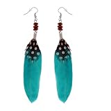 Trendy Silver-Tone Turquoise Feather Earrings
