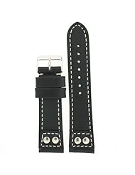 24mm Genuine Leather Pilot Style Watch Band Black White Stitching