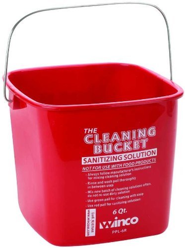 Winco PPL-6R Cleaning Bucket, 6-Quart, Red Sanitizing Solution by Winco