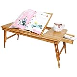 FBT04-L Laptoptisch, Betttisch,Klapptisch aus Bambus-extra lang, Jedes Tischbein einzeln höhenverstellbar, auch für Linkshänder, mit Tischset