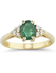 0.09 Cts Diamond & 0.75 Cts Natural Emerald Ring in 14K Yellow Gold