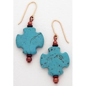 Earrings - Turquoise Cross - More Green Than Shown