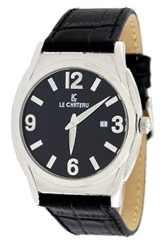 Le Chateau Men's Slim Leather Strap Watch with Date Display #7014M-1