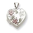 Sterling Silver Floral I Love You 18mm Heart Locket