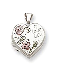 Sterling Silver Floral I Love You 18mm Heart Locket