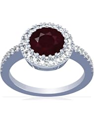 Platinum Round Cut Ruby Ring With Sidestones