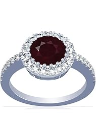 14K White Gold Round Cut Ruby Ring With Sidestones
