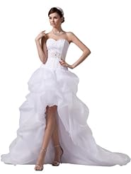A-line Strapless Spring Fall Sweetheart Organza  Crystal Beaded Wedding Dress  with a Court Train  With Rhinestones