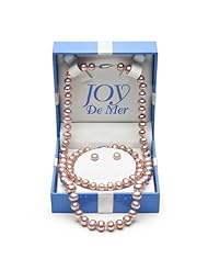 .925 Silver 18" 7-8mm Pink Freshwater Pearl Necklace, Bracelet & Earrings Set