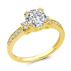 14K Yellow Gold Round-cut Solitaire with Side Stone CZ Cubic Zirconia Ladies Wedding Engagement Ring Band - Size 4: The World Jewelry Center: Jewelry